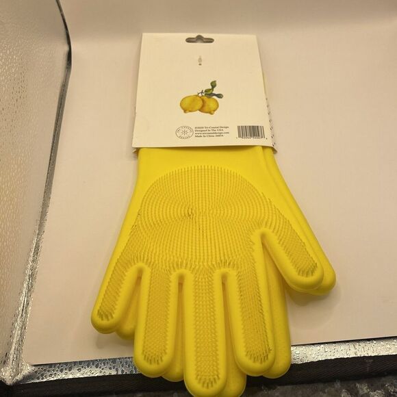NWT 1 Pair Core Kitchen Silicone Long Length Yellow Gloves With Soft Bristles - Picture 2 of 3